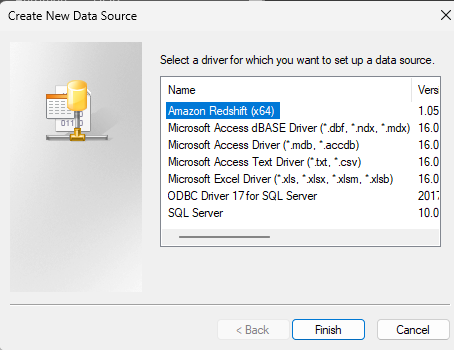 ODBC: Configure DSN with server, port, database, username, password