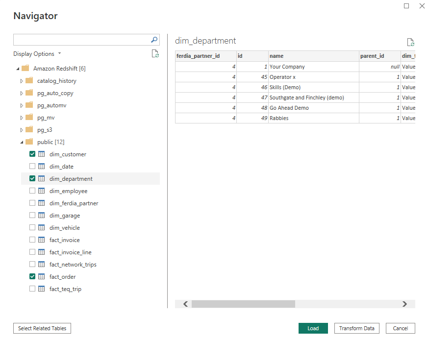 Power BI: Load data buttons and preview